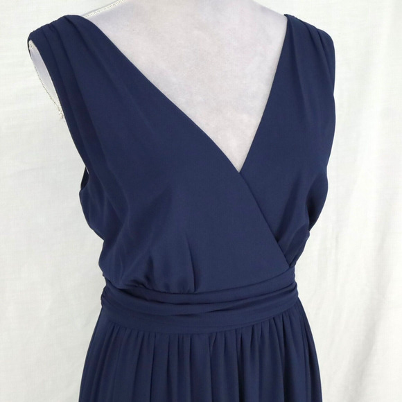 Lulus Gown Womens XL Navy Blue Stretch Knit Faux Wrap Dress Sleeveless Back Zip - Picture 10 of 13
